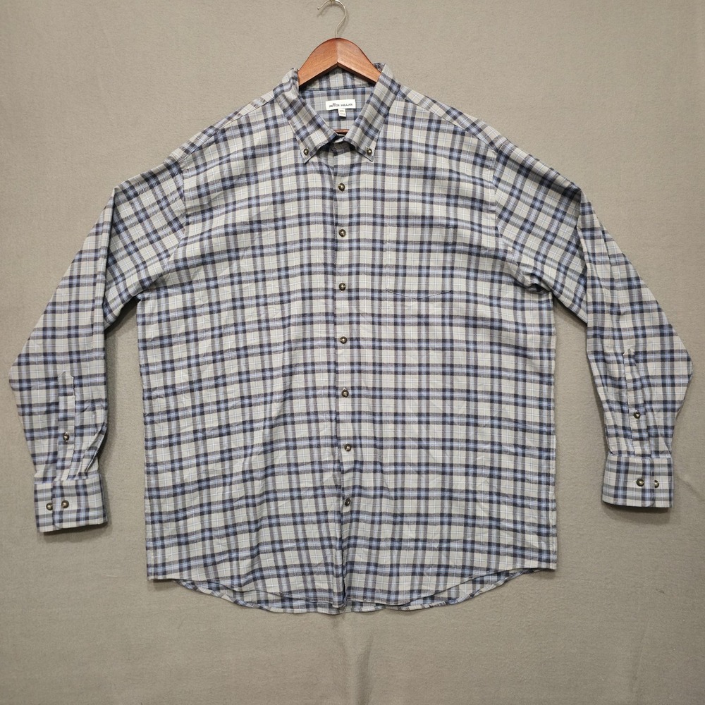 Peter Millar Men's Blue/Grayโ Plaid Long Sleeve Button Up Shirt Size XXL